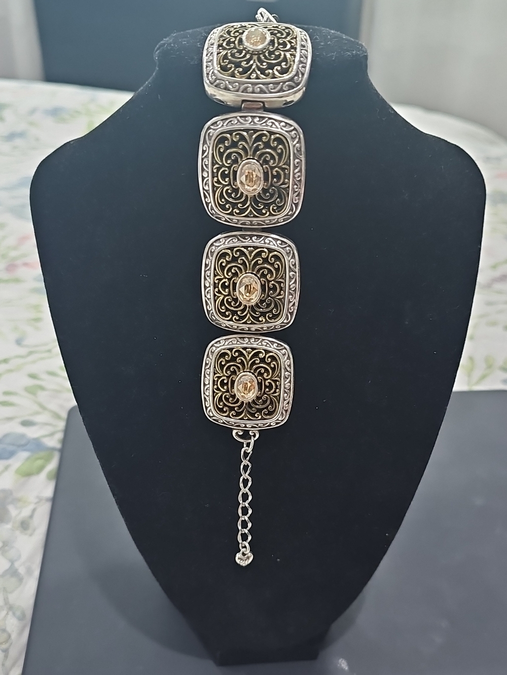 Silver-Tone Filigree Bracelet with Gold Accents